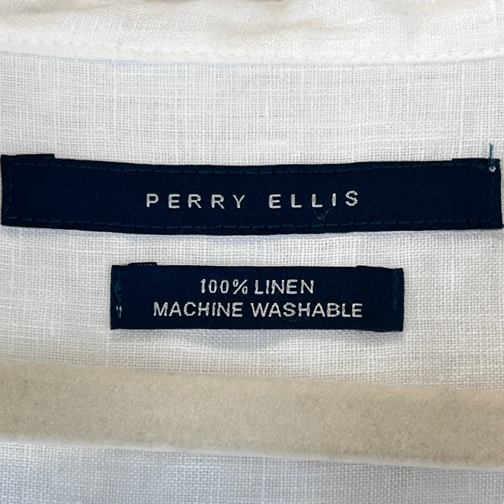 Perry Ellis 100% Linen Tunic Top Long Sleeves White Breezy Sz L - Picture 7 of 9
